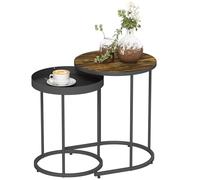 HOMCOM Set di 2 tavolini da nido, nido di tavoli rotondi industriali con ripiano a vassoio e struttura in metallo per soggiorno, camera da letto, ufficio, marrone rustico