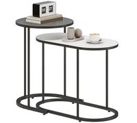 HOMCOM Set di 2 Tavolini da Salotto Impilabili, Tavolini Bassi con Telaio in Metallo per Soggiorno, Camera da Letto e Ufficio, Grigio e Bianco