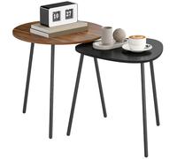 HOMCOM Set 2 tavolini bassi da salotto impilabili con telaio in metallo Noce e Nero