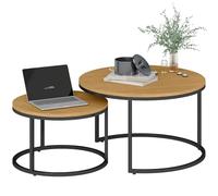 HOMCOM Set di 2 tavolini estraibili, tavolino rotondo impilabile, design industriale, gambe in metallo, marrone