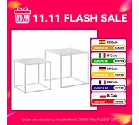 Homcom Set di 2 tavolini impilabili Tavolini da caffè per soggiorno Quadrato Acciaio Materiale Grande 40 cm Piccolo 35 cm Bianco