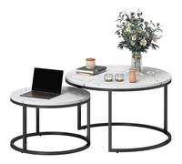 HOMCOM Set di 2 tavolini nidificati, tavolino rotondo, impilabile, design industriale, tavolino, gambe in metallo, bianco
