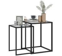HOMCOM Set di 2 Tavolini Sovrapponibili, Tavolini da Caffè Moderni Nero | Salvaspazio, Quadrati, in Acciaio e Vetro Temperato, Salotto