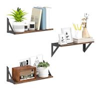 HOMCOM Set di 3 mensole da parete, stile vintage, montaggio a parete, mensole sospese per soggiorno, ingresso, camera da letto, marrone rustico