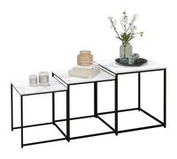 HOMCOM Set di 3 tavolini da caffè, tavolini da nido effetto marmo con struttura in acciaio, stile moderno, per soggiorno, camera da letto, bianco