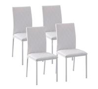 HOMCOM Set di 4 Sedie da Pranzo in Finta Pelle con Cuciture a Rombi Bianco