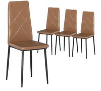 HOMCOM Set di 4 Sedie Sala da Pranzo in Finta Pelle, Sedie Cucina con Schienale Alto con Cuciture a Diamante e Gambe in Acciaio, Sedia Moderne per Cucina, Camera da Letto, Ufficio e Soggiorno, Marrone