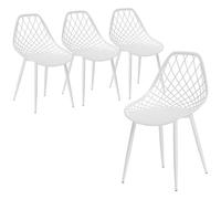 HOMCOM Set di 4 Sedie Sala da Pranzo, Sedie da Cucina Moderne con Schienale Curvo e Traforato e Gambe in Metallo, Sedia in Plastica per Cucina, Camera da Letto e Soggiorno, Bianco