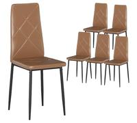 HOMCOM Set di 6 Sedie Sala da Pranzo in Finta Pelle, Sedie Cucina con Schienale Alto con Cuciture a Diamante e Gambe in Acciaio, Sedia Moderne per Cucina, Camera da Letto, Ufficio e Soggiorno, Marrone