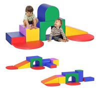 HOMCOM Set di 7 Costruzioni Morbide per Bambini da 1-3 Anni, Set da Gioco Blocchi Morbidi in Schiuma e Pelle PU, Giocattoli per Arrampicata per Soggiorno, Cameretta, Casa e Asilo, Multicolore