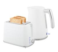 HOMCOM Set di bollitore e tostapane in acciaio 2200 W e 1,7 L, bollitore termostato Otter, filtro anticalcare, tostapane 2 fette, 7 livelli di brunitura e vassoio per briciole, bianco