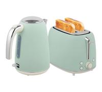 HOMCOM Set di bollitore e tostapane in acciaio inox 2200 W e 1,7 L, tostapane 2 fette, 7 livelli di brunitura, riscaldamento rapido, termostato Strix, filtro anticalcare e vassoio per briciole, verde