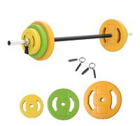 HOMCOM Set di manubri e bilanciere da 20 kg con 6 dischi da 1,5 kg, 2,5 kg e 5 kg, bilanciere monoblocco per palestra e bodybuilding, arancione