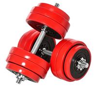 HOMCOM Set di Manubri Pesi 2 in 1 da 30kg, Dischi con Rivestimento in Plastica Antigraffio, Rosso e Nero