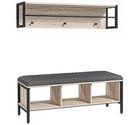 HOMCOM Set di mobili da ingresso 2 in 1, Cappottiera Ingresso, Entrata, Panchina con 3 armadietti e appendiabiti da parete, 3 ganci e barra, cuscino imbottito, colore: naturale e nero