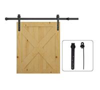 HOMCOM Set di raccordi per porte scorrevoli, 180 cm, completo di binari, rotelle, dispositivi anti-salto, fermaporta, sistema scorrevole in acciaio al carbonio nero
