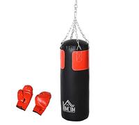 HOMCOM Set di sacchi da boxe con guantoni da boxe Set per adulti giovani Sacco da boxe pesante appeso 16 KG Ø30 x 120 cm Nero+Rosso