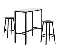 HOMCOM Set di tavoli da pranzo Tavolo da pranzo con 2 sgabelli da bar Rotondo 3 pezzi Telaio in acciaio Stile moderno Tavolino da cucina Soggiorno Nero e Bianco
