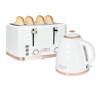 HOMCOM Set di tostapane per la colazione con bollitore da 1,7 l, 4 fette, 2200 W, 7 livelli di doratura, scongelamento, riscaldamento e scomparto per briciole, termostato lonter bianco crema