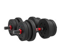 HOMCOM Set Manubri 2 in 1 da 20kg Totali con 12 Dischi Pesi e Connettore, Set Manubri Regolabili Utilizzabile come 2 Manubri, Bilanciere, Palestra in Casa, Nero