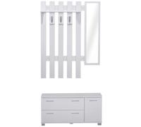 HOMCOM Set ingresso con specchio porta cappotti scaffale scarpe bianco | Mobile ingresso, 3 ganci, ripiano, 2 cassetti, per corridoio.