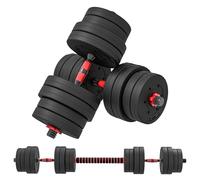 HOMCOM Set Manubri 2 in 1 da 30kg Totali con 16 Dischi Pesi e Connettore, Set Manubri Regolabili Utilizzabile come 2 Manubri, Bilanciere, Palestra in Casa, Nero
