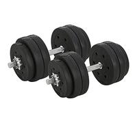 HOMCOM Set Manubri Palestra 30kg (8x2.5 kg, 4x1.5 kg), Pesi Palestra con 12 Dischi e 2 Manubri da 2 kg per Allenamento a Casa, Nero