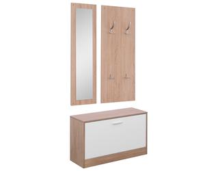 HOMCOM Set Mobile da Ingresso con Appendiabiti con Scarpiera e Specchio in Legno