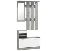 HOMCOM Set Mobile Ingresso Attaccapanni a 6 Ganci, Scarpiera e Specchio Grigio