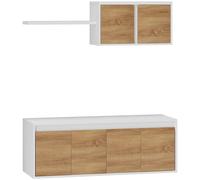 HOMCOM Set Mobile TV e Armadietto a Muro con 7 Ripiani e Scaffale Aperto, Mobile Porta TV in Truciolato, 120x41x43.3 cm, Bianco e Color Legno