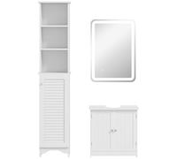 HOMCOM Set Mobile Sottolavabo, Colonna Bagno e Specchio con Luce Regolabile