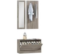 HOMCOM Set Mobili Ingresso 3 Pezzi con Panca Scarpiera, Appendiabiti a Muro e Specchio, Guardaroba da Camera e Corridoio in Legno, 80x27x46.5 cm, Grigio