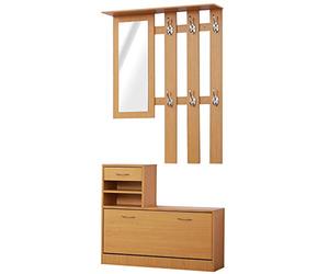 HOMCOM Set Mobili Ingresso Moderno con Scarpiera e Specchio, Appendiabiti da Ingresso con 6 Ganci, 2 Ripiani Regolabili e Cassetti in Legno per Corridoio, 90x24x166 cm, Legno
