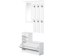 HOMCOM Set Mobili Ingresso Moderno con Scarpiera Specchio Bianco