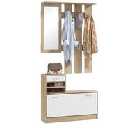 HOMCOM Set Mobili Ingresso Moderno con Scarpiera Specchio Bianco/Quercia