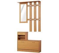 HOMCOM Set Mobili Ingresso Moderno con Scarpiera Specchio Color Noce