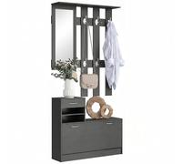 HOMCOM Set Mobili Ingresso Moderno con Scarpiera e Specchio, Appendiabiti da Ingresso con 6 Ganci, 2 Ripiani Regolabili e Cassetti in Legno per Corridoio, 90x24x177 cm, Nero