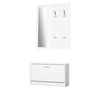 HOMCOM Set Mobili Ingresso Panca Scarpiera 80x27x46.5 cm Bianco | 3 Pezzi, Appendiabiti a Muro, Specchio, Guardaroba da Camera e Corridoio, in Legno