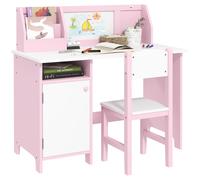 HOMCOM Set per Bambini 5 Anni con Banco Scuola con Lavagna e Sedia Bianco Rosa