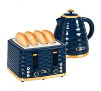 HOMCOM Set per colazione bollitore e tostapane blu | 2200 W, bollitore 1,7L termostato Otter, tostapane 4 fette, 7 livelli, scongelamento, riscaldamento, vassoio briciole