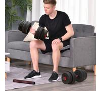 HOMCOM Set Pesi da Palestra 2 in 1 da 30kg Totali con 16 Dischi Pesi e Connettore, Set Manubri Regolabili Utilizzabile come 2 Manubri, Bilanciere, in HDPE e Sabbia, Palestra in Casa, Nero Descrizione: