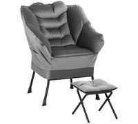 HOMCOM Set Poltrona con Poggiapiedi per Soggiorno in Tessuto Effetto Velluto, Poltrona Camera da Letto con 2 Tasche Laterali, Braccioli e Schienale, Struttura in Acciaio, 80x78x100 cm, Grigio