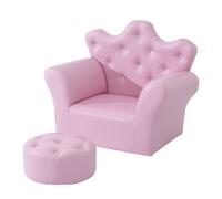 HOMCOM Set Poltrona per Bambini con Poggiapiedi e Bottoni Brillanti, Struttura in Legno con Imbottitura, Rivestimento PVC Rosa Aosom