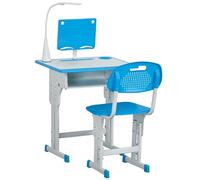 HOMCOM Set Scrivania e Sedia per Bambini 6-12Anni Altezza Regolabili Blu