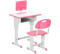 HOMCOM Banchetto per Bambini 6-12 Anni ad Altezza Regolabile con Leggio e Mensola, Set Banco con Sedia per Bambini in PP, Acciaio e MDF, Rosa
