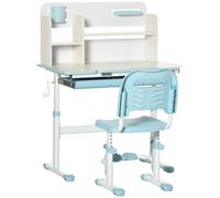 HOMCOM Set Scrivania e Sedia per Bambini da 3 Anni Regolabile, Tavolo Inclinabile a 60° con Cassetto e Ripiani, Blu Aosom Italy