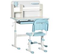 HOMCOM Set Scrivania e Sedia per Bambini Regolabili, Età 3+ Anni, Blu | Tavolo per Bambini Inclinabile a 60°, con Cassetto, Ripiani e Portapenne