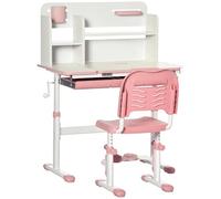 HOMCOM Set Scrivania e Sedia per Bambini Regolabili, Tavolo per Bambini Inclinabile a 60° con Cassetto, Ripiani e Portapenne, Età 3+ Anni, Rosa
