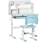 HOMCOM Set Scrivania e Sedia per Bambini Regolabili, Tavolo per Bambini Inclinabile a 60° con Cassetto, Ripiani e Portapenne, Età 3+ Anni, Blu