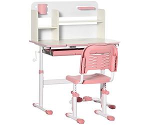 HOMCOM Set Scrivania e Sedia per Bambini Regolabili, Tavolo per Bambini Inclinabile a 60° con Cassetto, Ripiani e Portapenne, Età 3+ Anni, Rosa